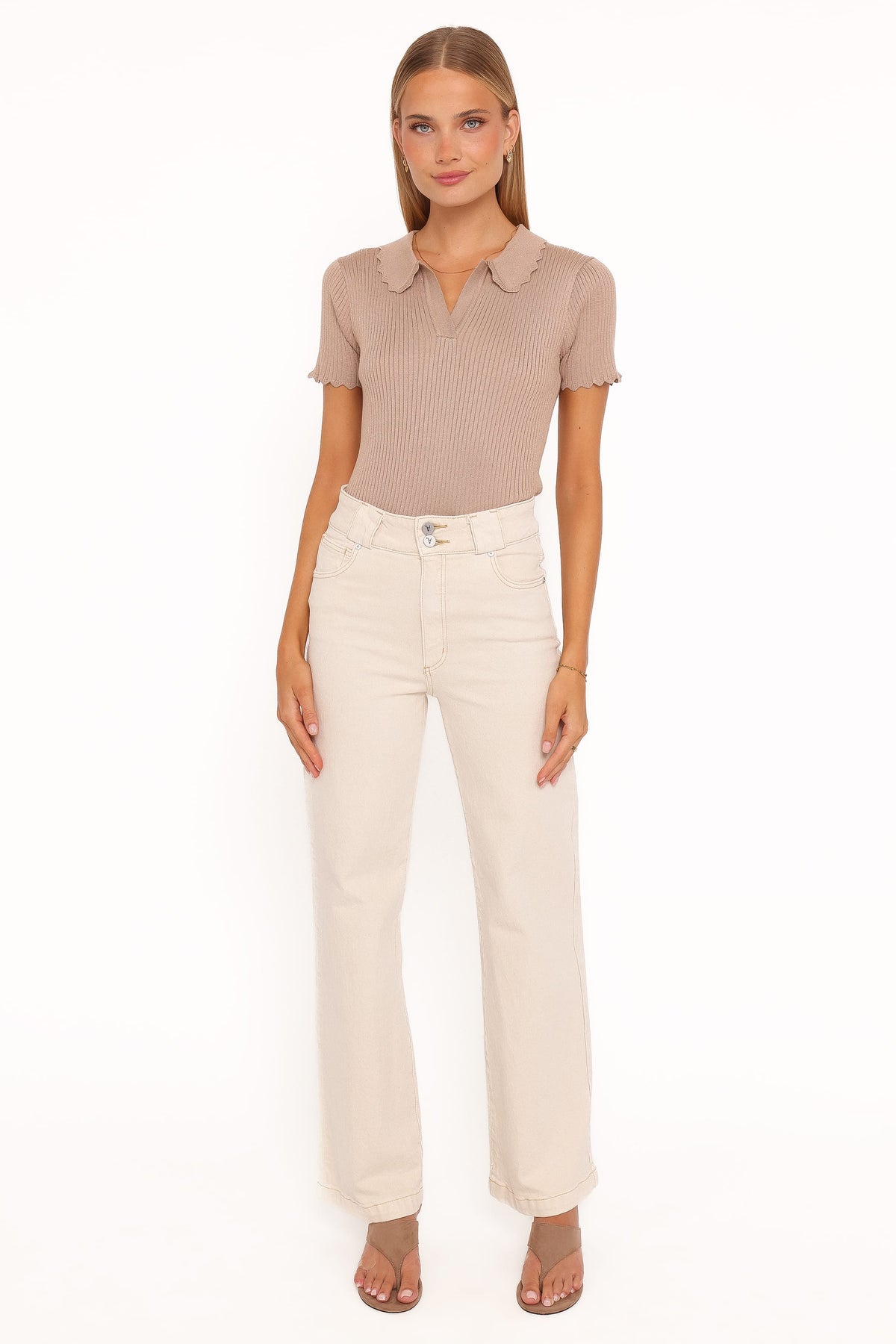 Petal and Pup USA TOPS Aradia Scallop Collar Polo - Grey Morn
