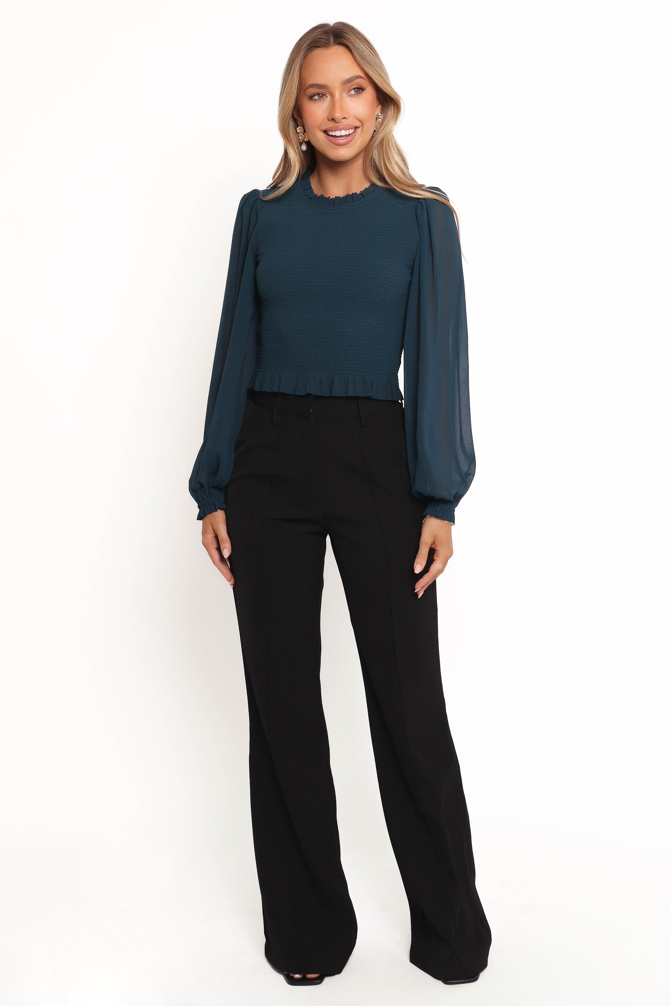 Petal and Pup USA TOPS Aranha Sheer Sleeve Top - Dark Blue