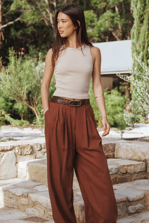 Petal and Pup USA TOPS Ari Ribbed Tank Top - Wheat