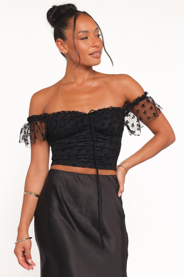 Petal and Pup USA TOPS Aster Off Shoulder Mesh Top - Black