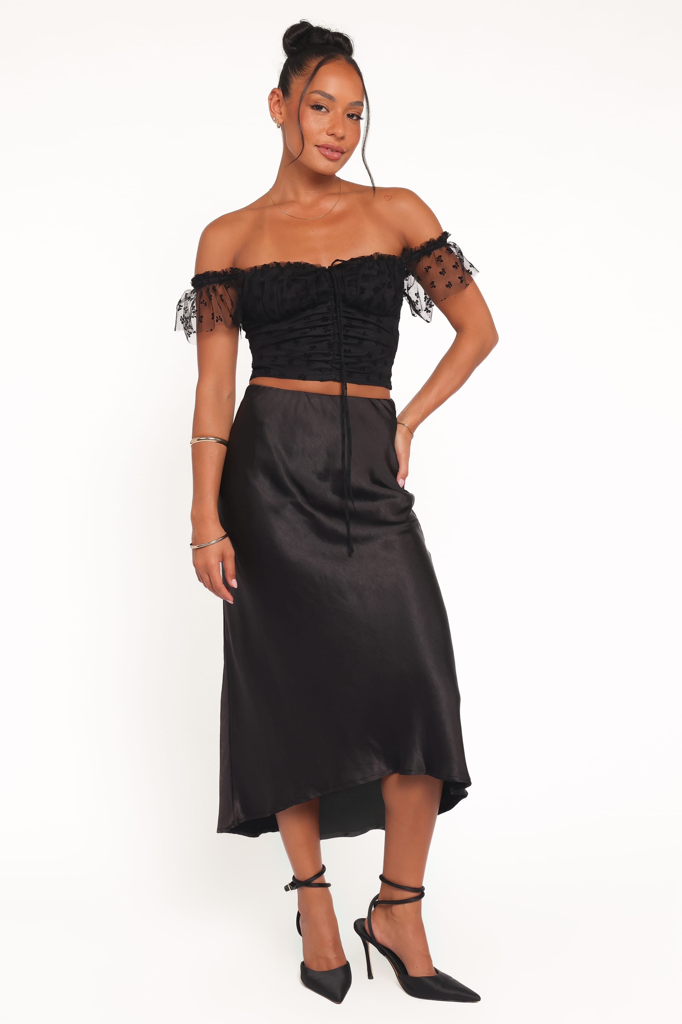 Petal and Pup USA TOPS Aster Off Shoulder Mesh Top - Black