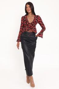 Petal and Pup USA TOPS Aveline Chiffon Ruffle Front Top - Brown Floral