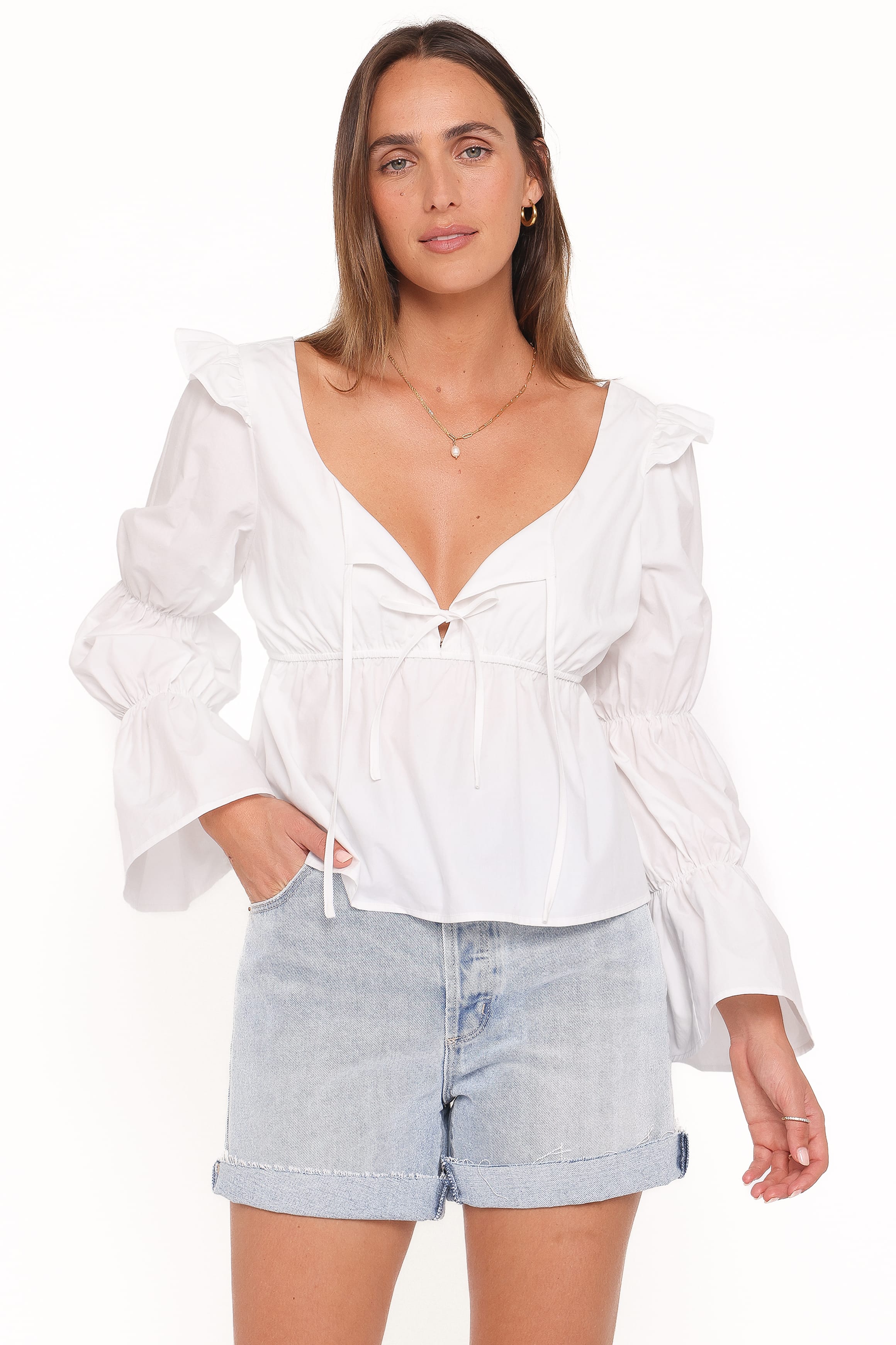 Petal and Pup USA TOPS Bairbre Peasant Top - White