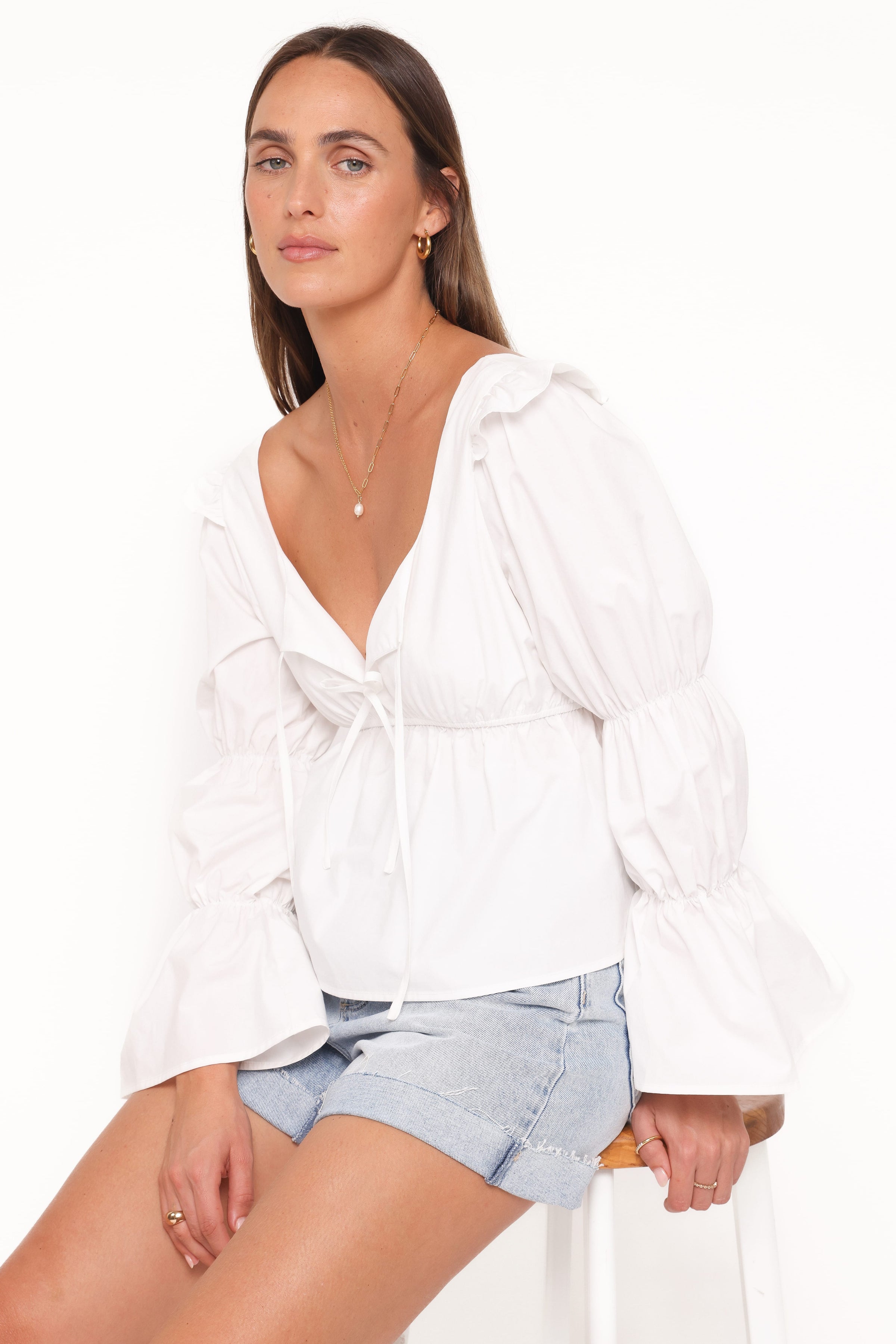 Petal and Pup USA TOPS Bairbre Peasant Top - White