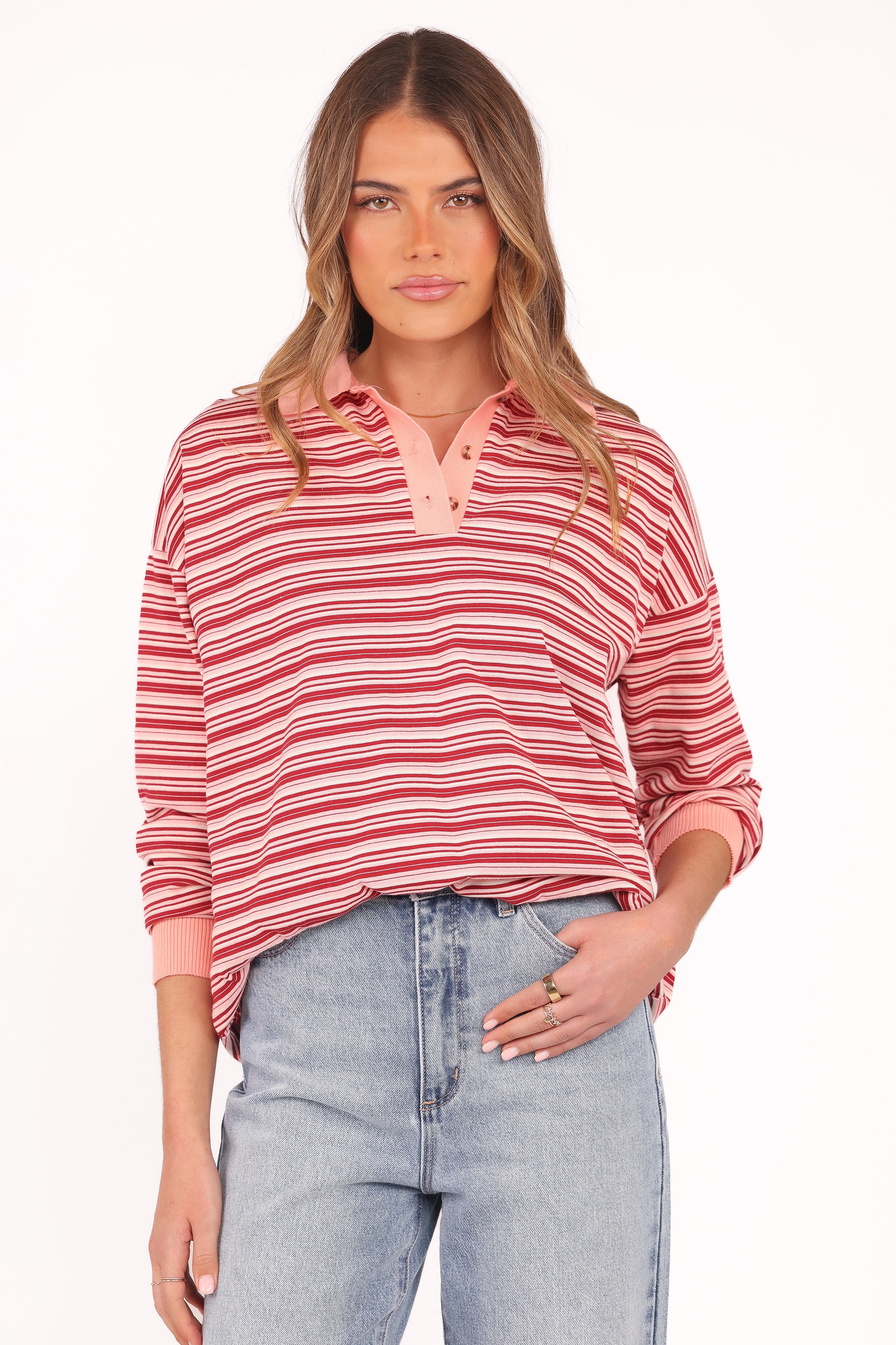 Petal and Pup USA TOPS Beau Long Sleeve Jersey Top - Pink Stripe