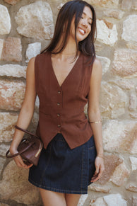 Petal and Pup USA TOPS Bell Linen Vest - Brown