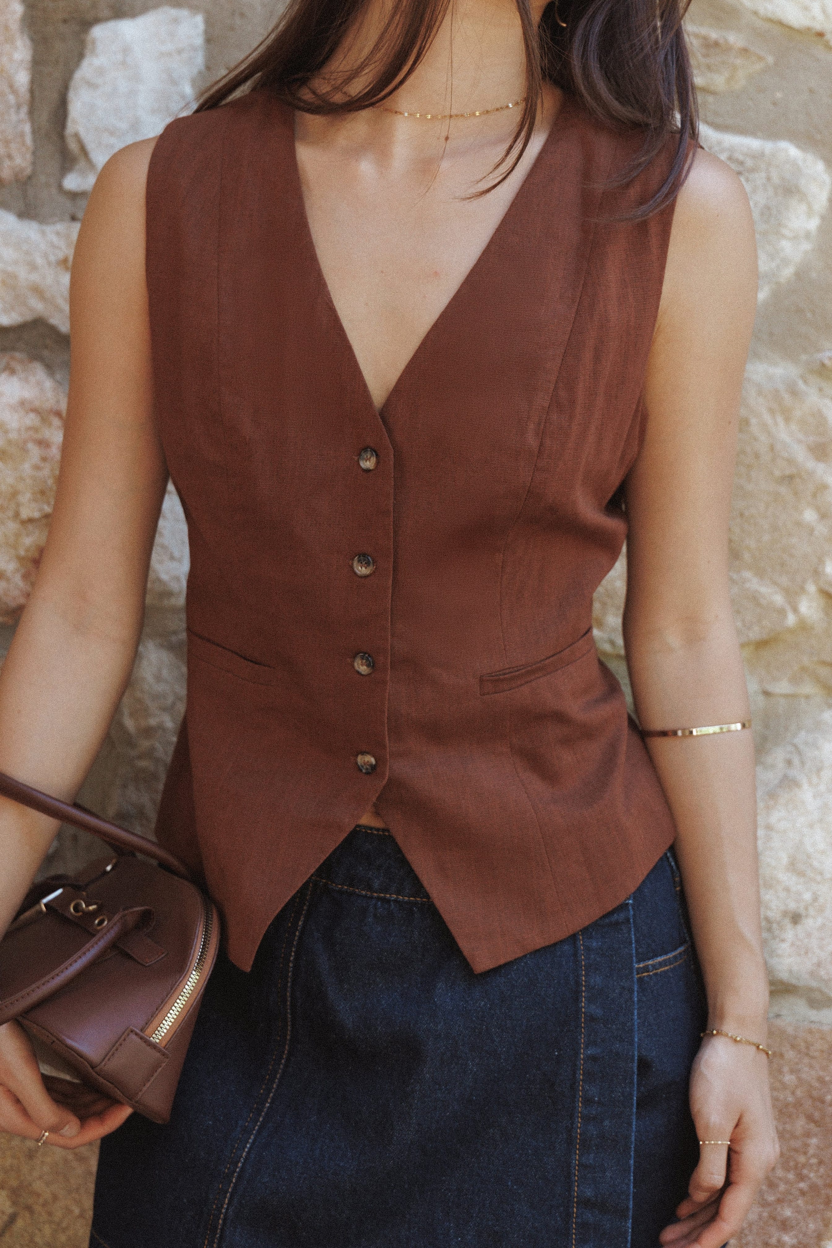 Bell Linen Vest - Brown | Petal & Pup USA