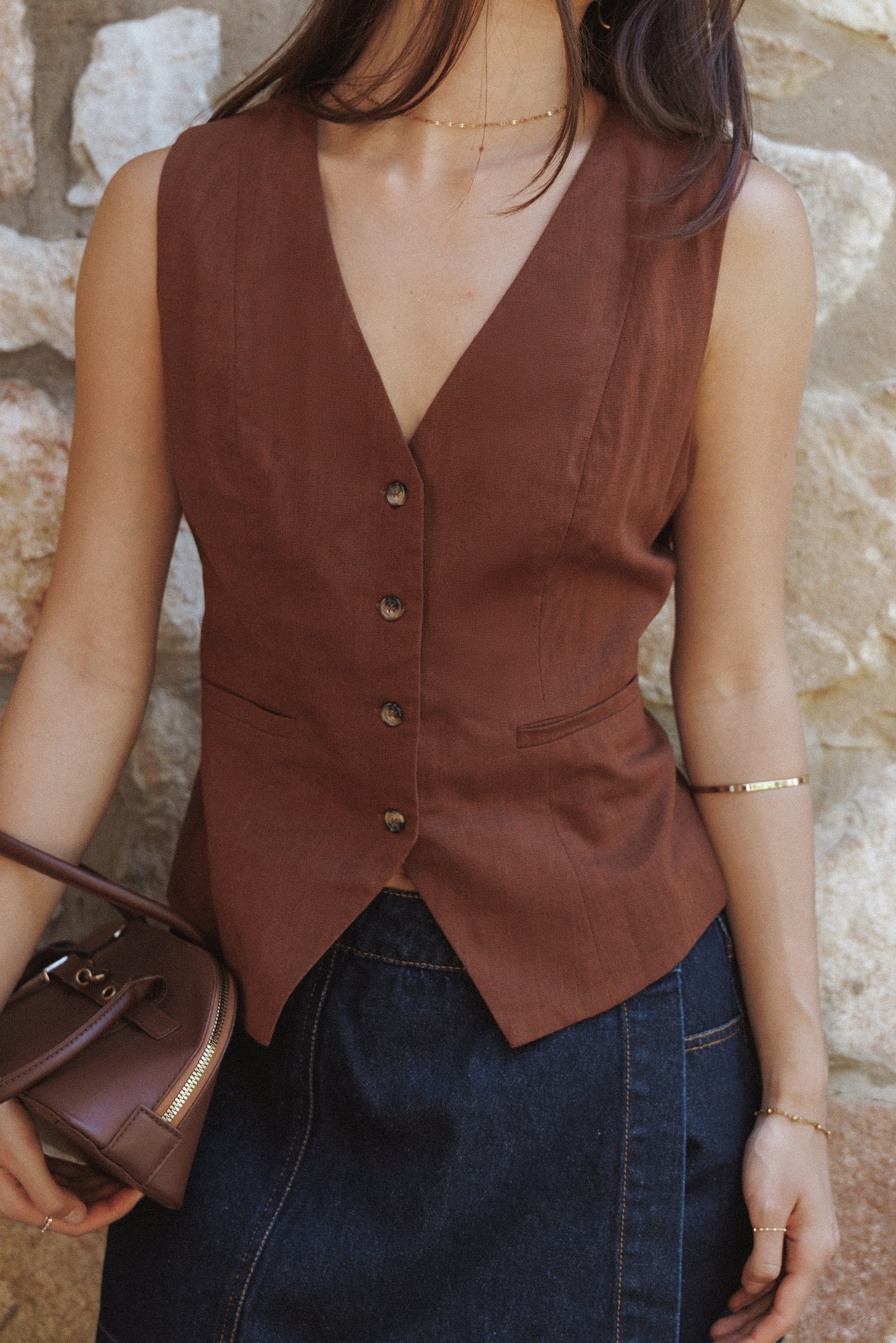 Petal and Pup USA TOPS Bell Linen Vest - Brown