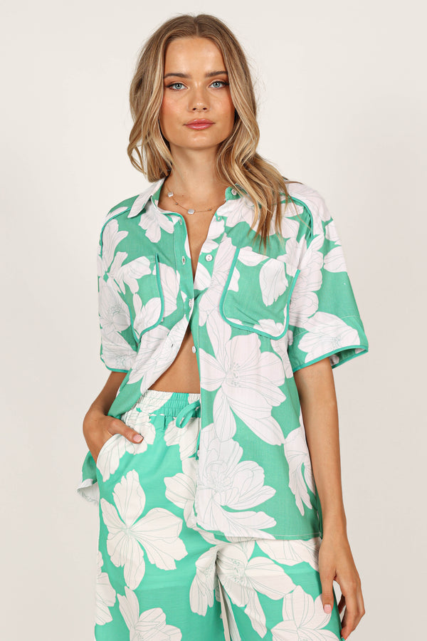 Petal and Pup USA TOPS Bentley Shirt - Green Floral