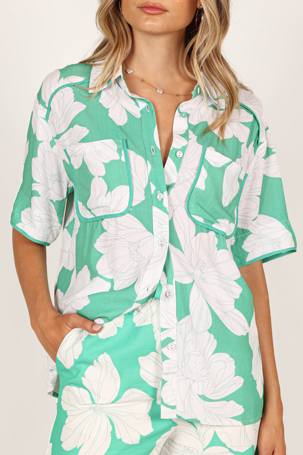 Petal and Pup USA TOPS Bentley Shirt - Green Floral