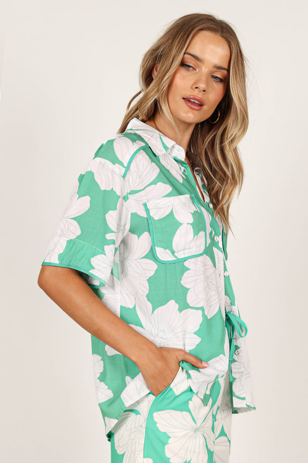 Petal and Pup USA TOPS Bentley Shirt - Green Floral