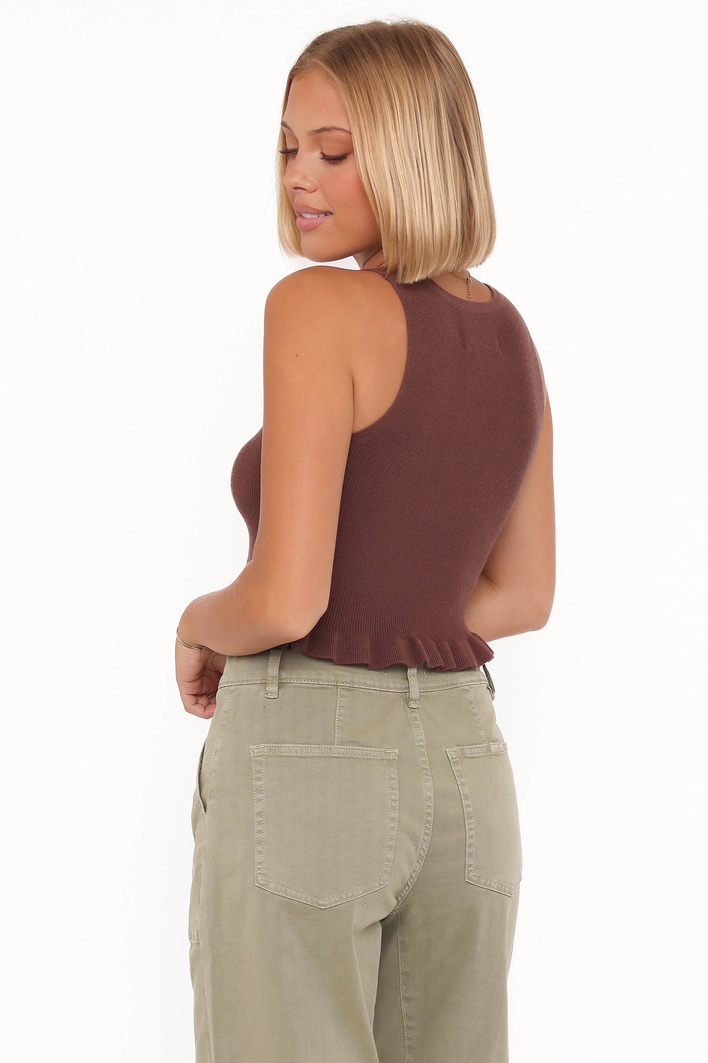 Petal and Pup USA TOPS Berenice Ruffle Hem Knitted Top - Brown