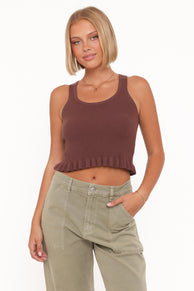 Petal and Pup USA TOPS Berenice Ruffle Hem Knitted Top - Brown
