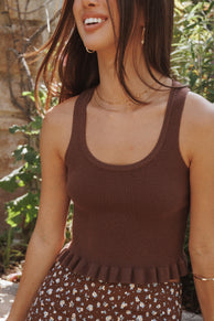 Petal and Pup USA TOPS Berenice Ruffle Hem Knitted Top - Brown