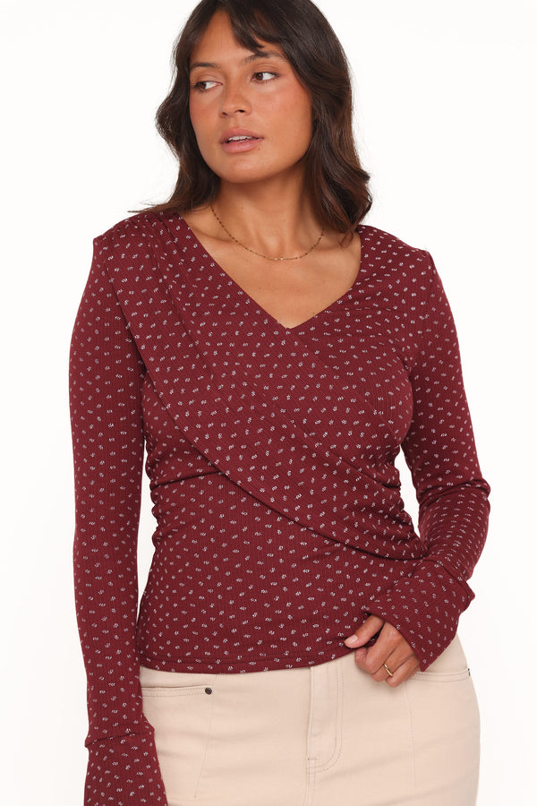 Petal and Pup USA TOPS Brooklyn Crossover Top - Burgundy Floral