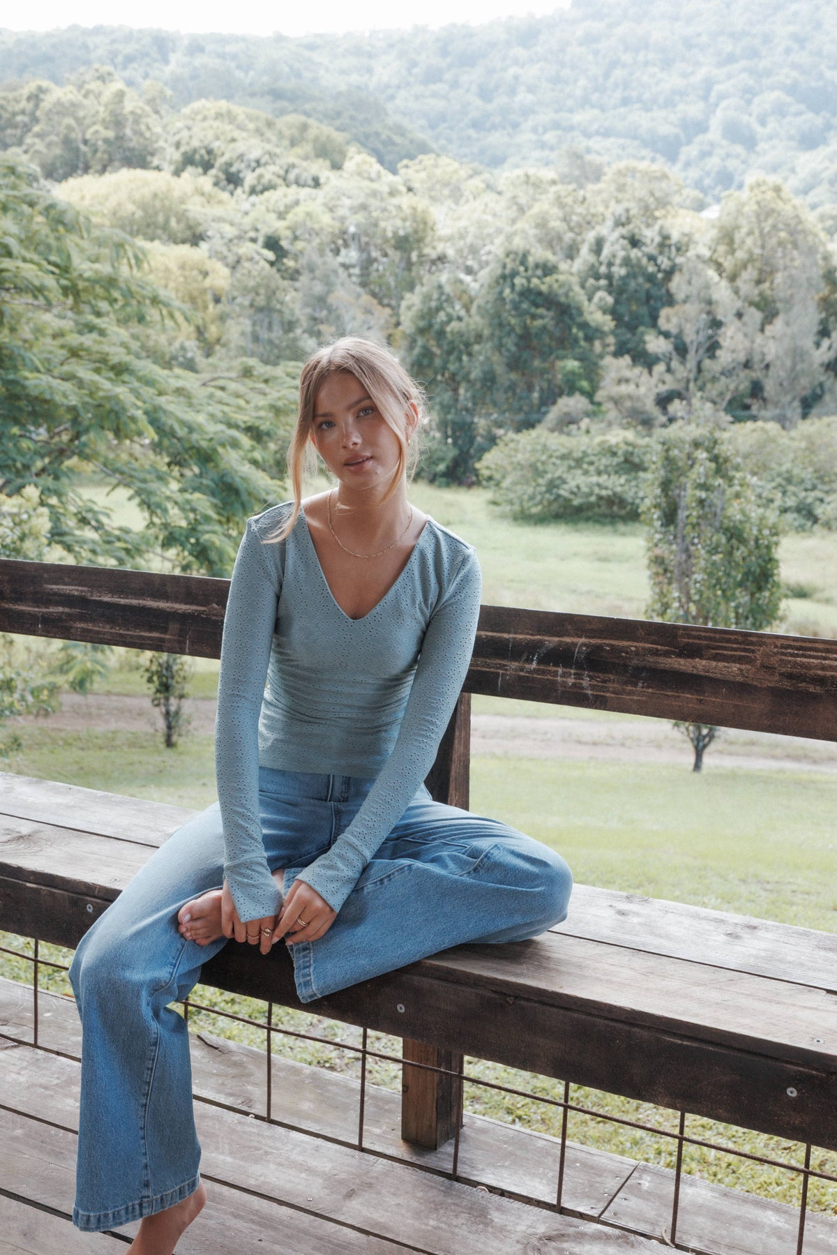 Petal and Pup USA TOPS Brooklyn Eyelet Top - Dusty Sage