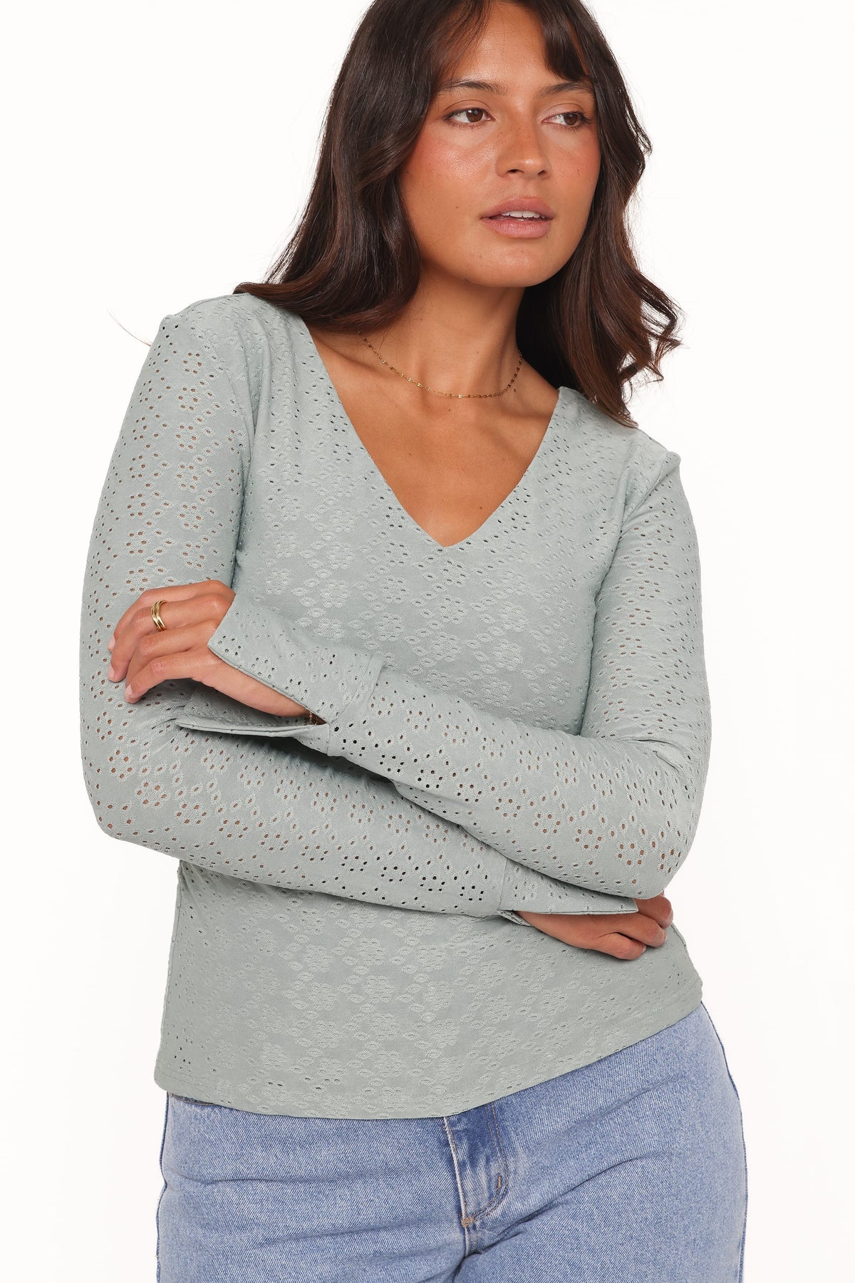 Petal and Pup USA TOPS Brooklyn Eyelet Top - Dusty Sage
