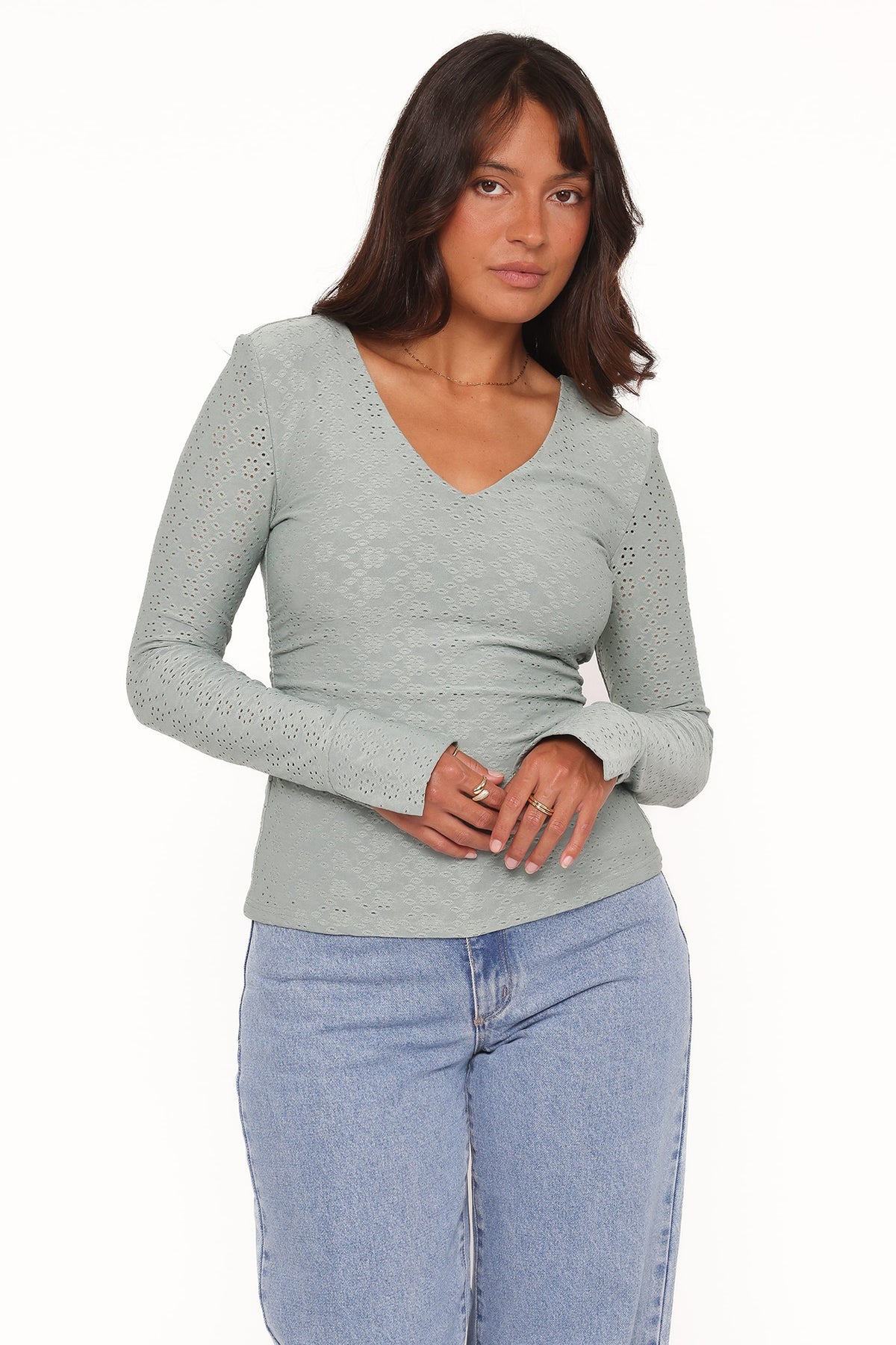 Petal and Pup USA TOPS Brooklyn Eyelet Top - Dusty Sage
