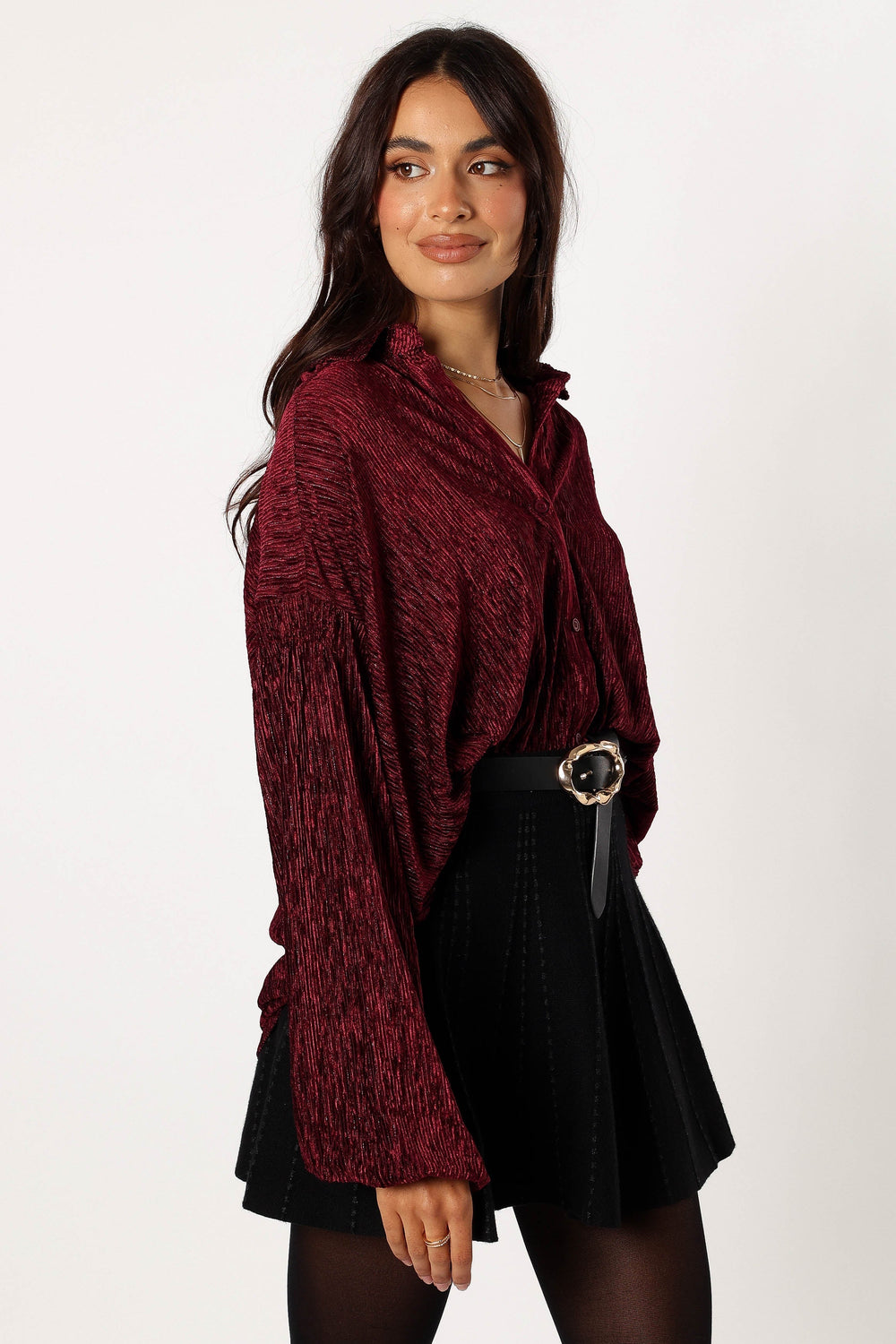 burgundy long sleeve top