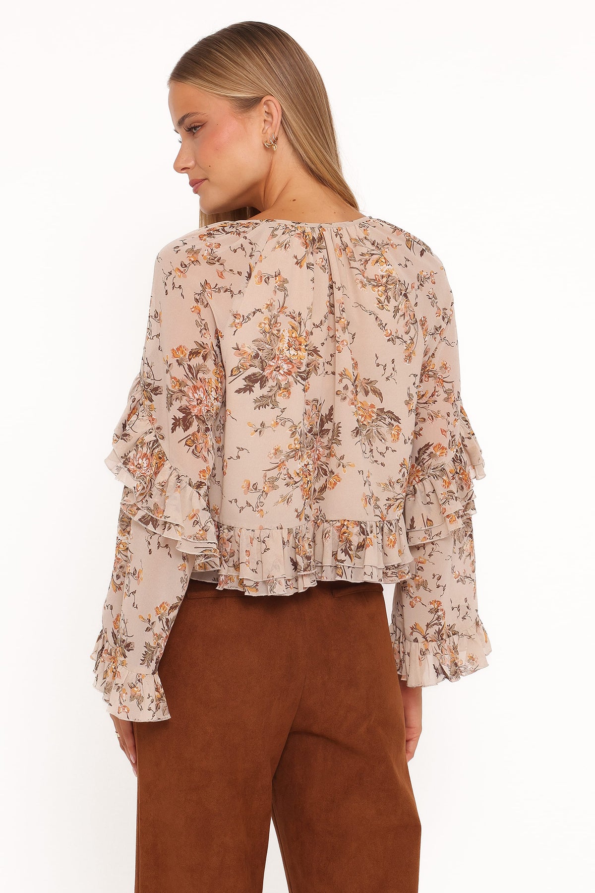 Petal and Pup USA TOPS Caecilia Frill Top - Beige Floral