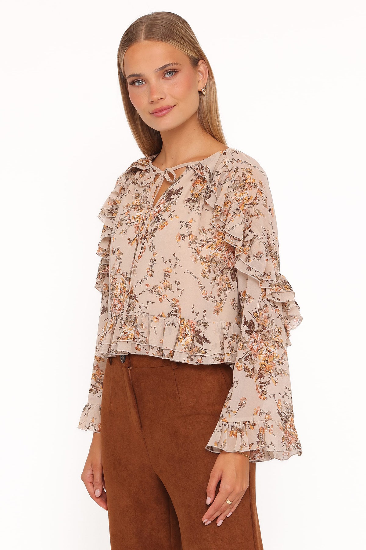 Petal and Pup USA TOPS Caecilia Frill Top - Beige Floral