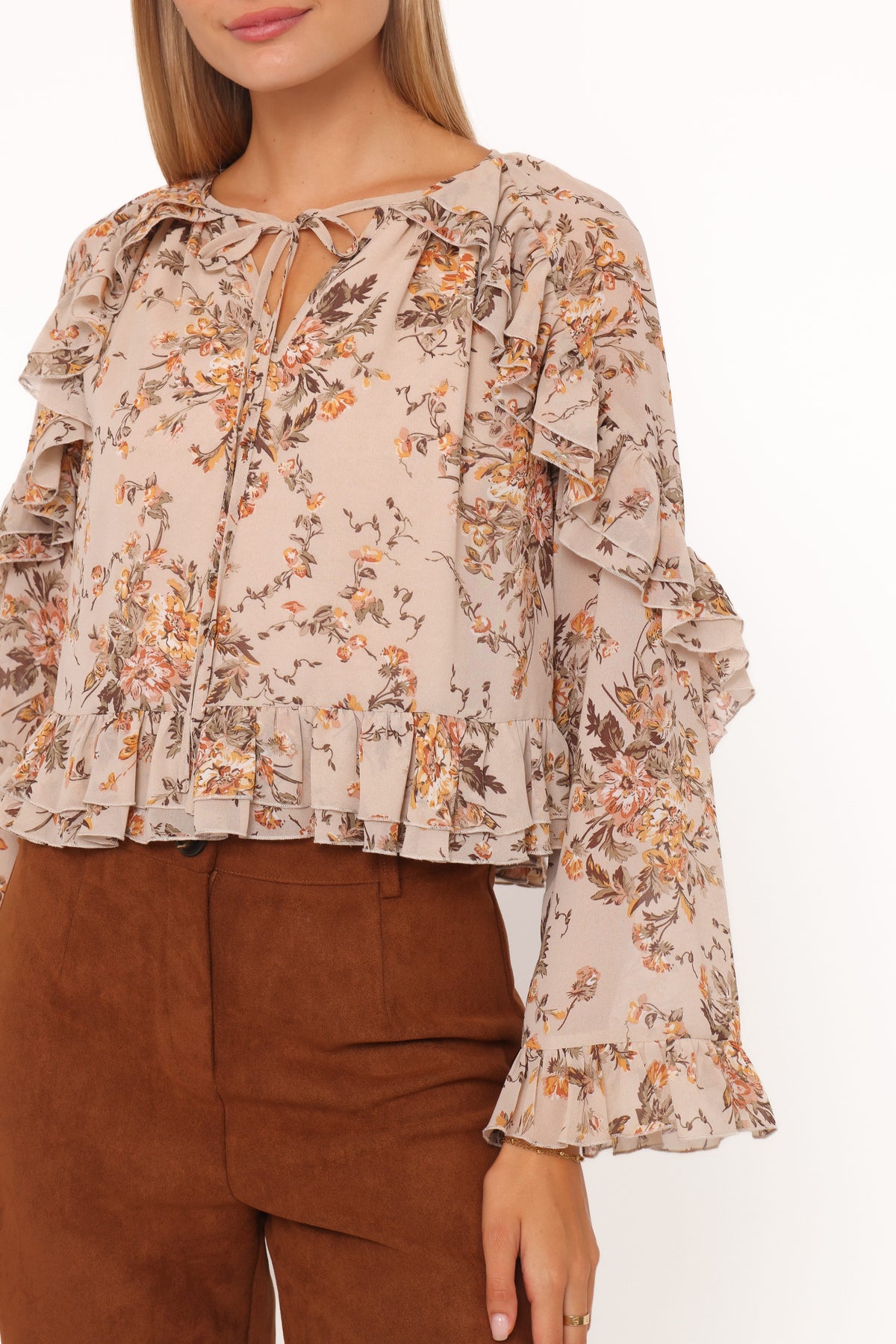 Petal and Pup USA TOPS Caecilia Frill Top - Beige Floral