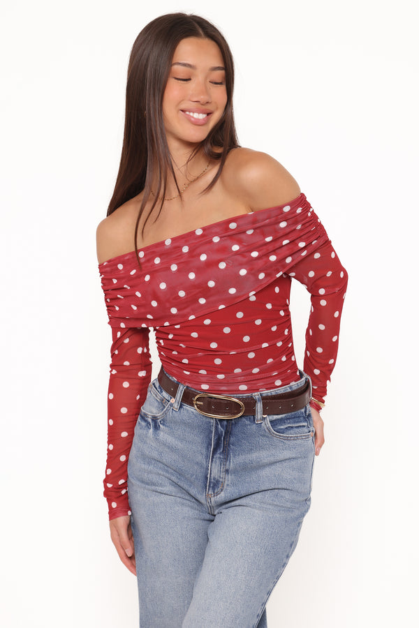 Petal and Pup USA TOPS Caelira Off Shoulder Top - Red Polka Dot