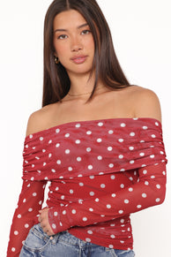 Petal and Pup USA TOPS Caelira Off Shoulder Top - Red Polka Dot