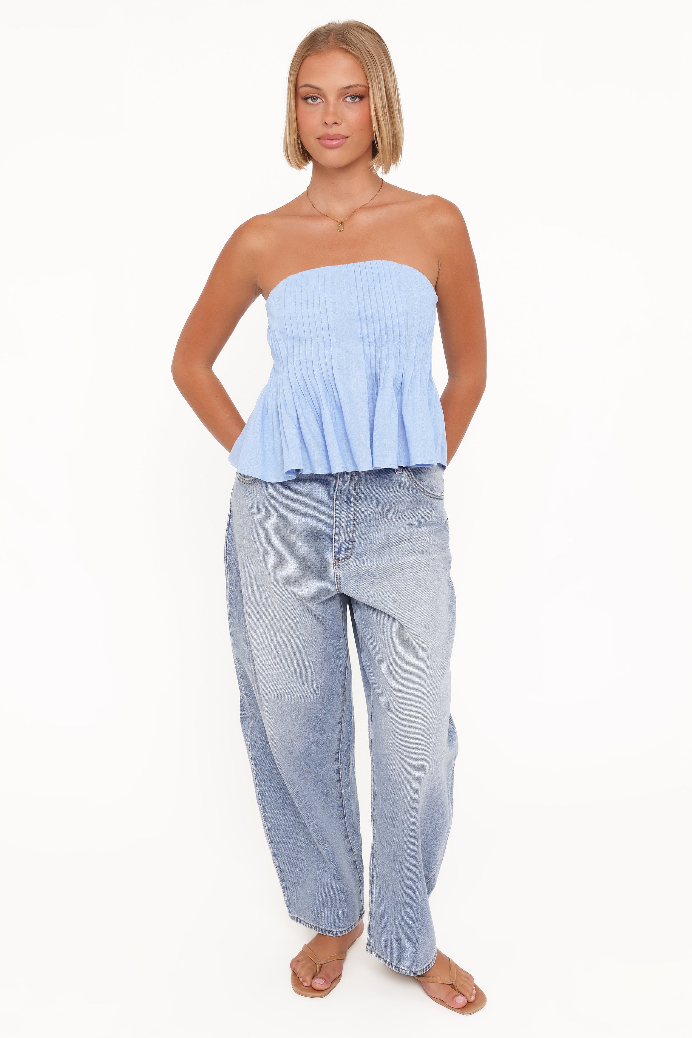 Petal and Pup USA TOPS Cagnes Strapless Peplum Top - Blue