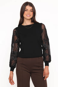 Petal and Pup USA TOPS Cailin Sheer Sleeve Top - Black