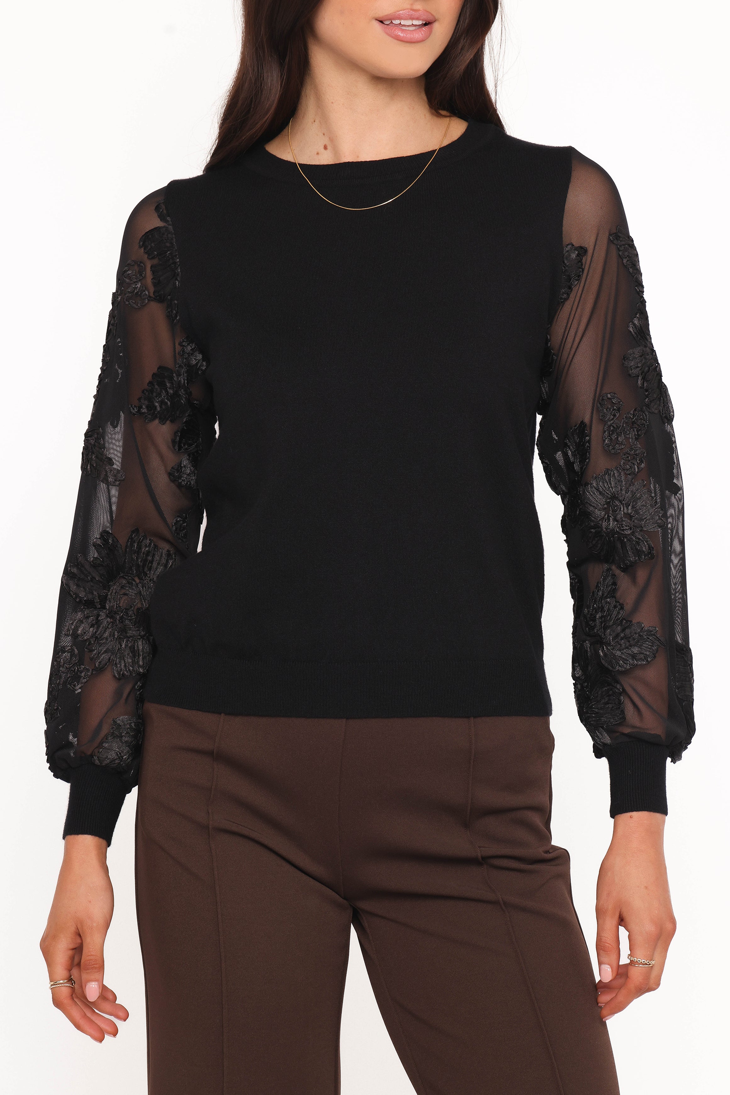 Petal and Pup USA TOPS Cailin Sheer Sleeve Top - Black