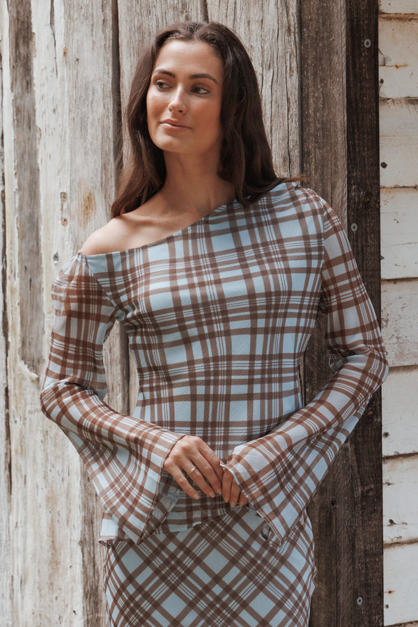 Petal and Pup USA TOPS Caitriona Cowl Neck Top - Blue Plaid