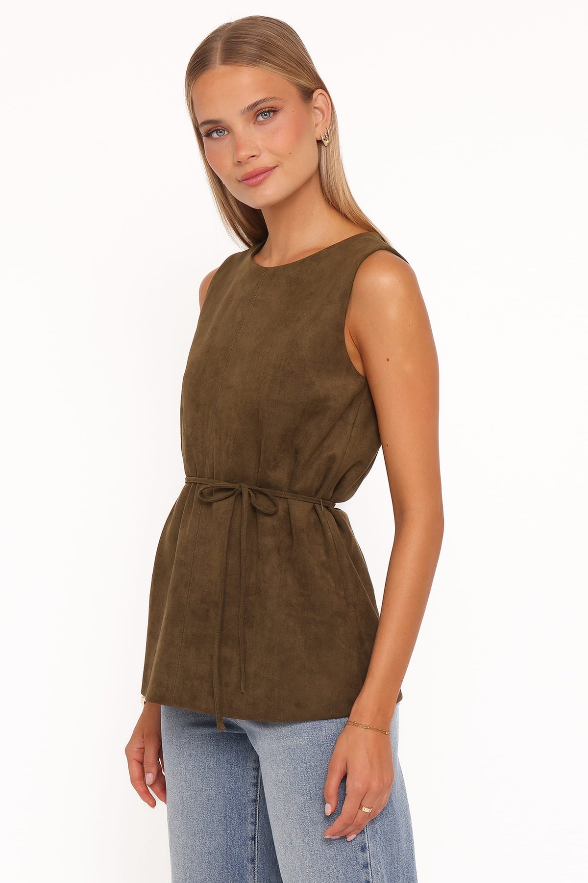 Petal and Pup USA TOPS Caleb Faux Suede Tunic Top - Khaki