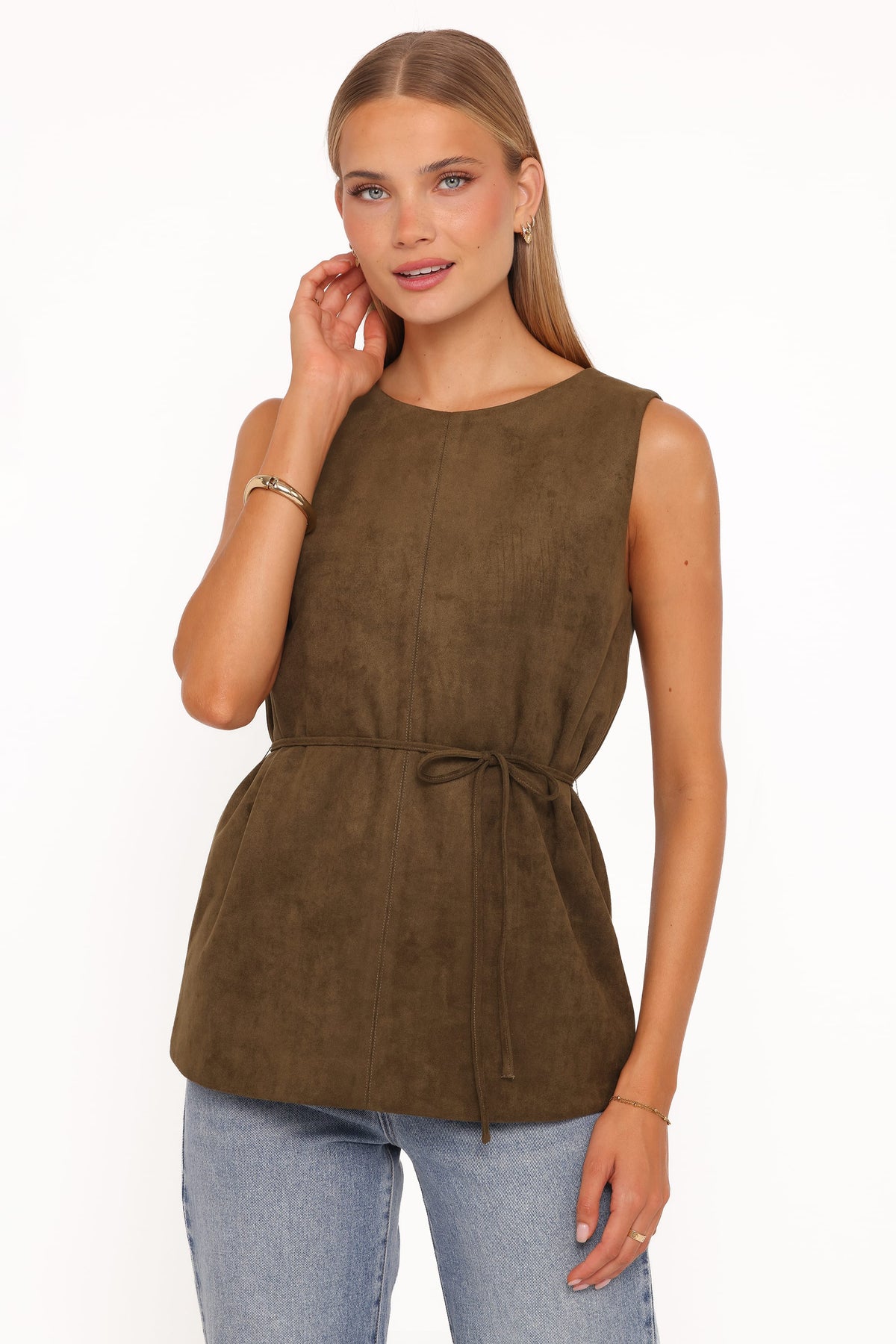 Petal and Pup USA TOPS Caleb Faux Suede Tunic Top - Khaki