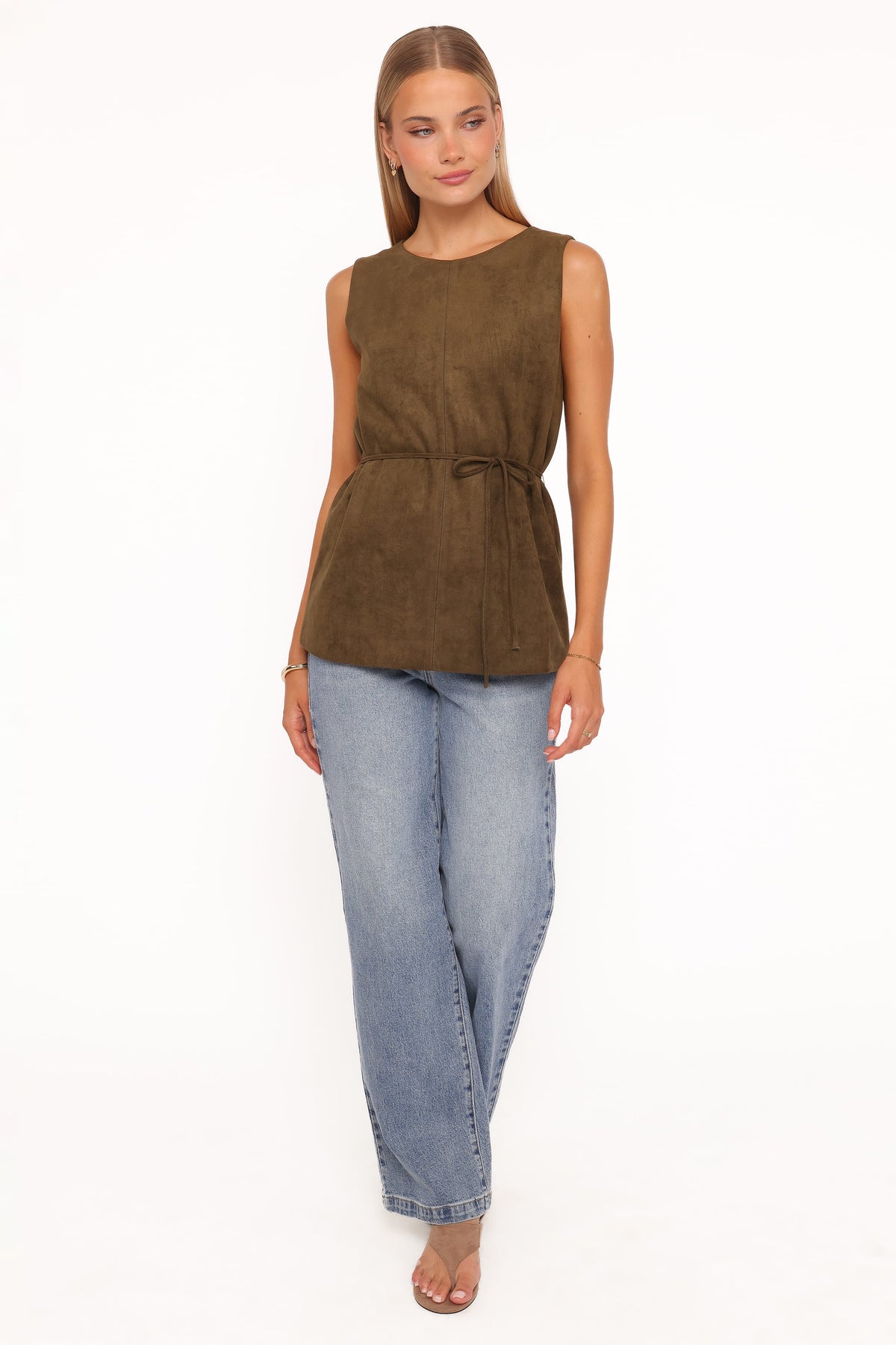 Petal and Pup USA TOPS Caleb Faux Suede Tunic Top - Khaki