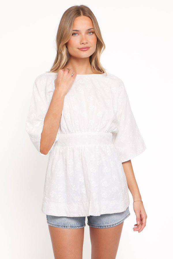 Petal and Pup USA TOPS Camila Open Back Top - White Embroidery