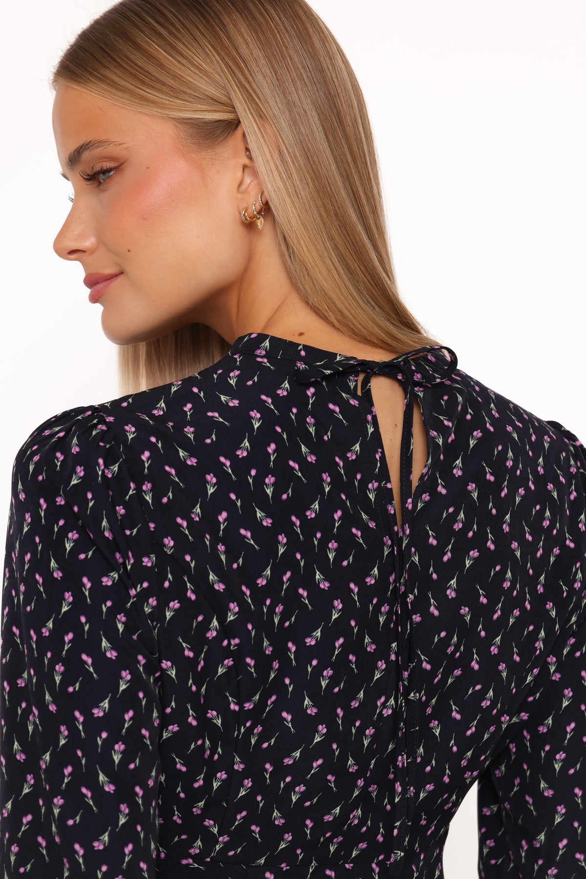 Petal and Pup USA TOPS Caoimhe Lace Inset Top - Navy Tulip Floral