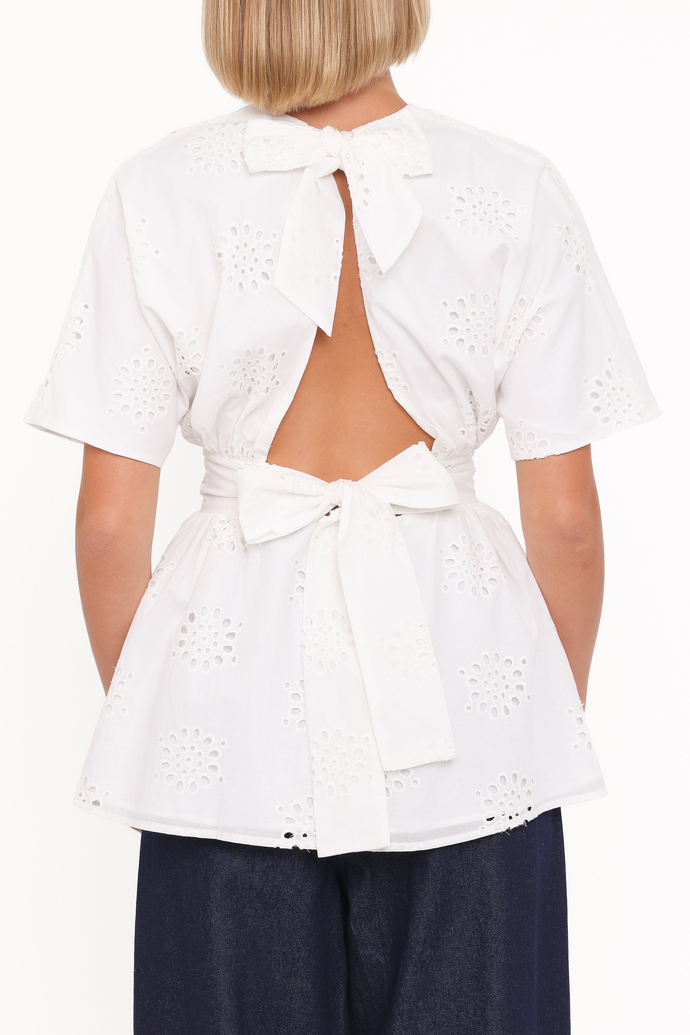 Petal and Pup USA TOPS Carmel Tie Back Tunic Top - White Embroidery