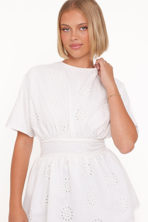 Petal and Pup USA TOPS Carmel Tie Back Tunic Top - White Embroidery