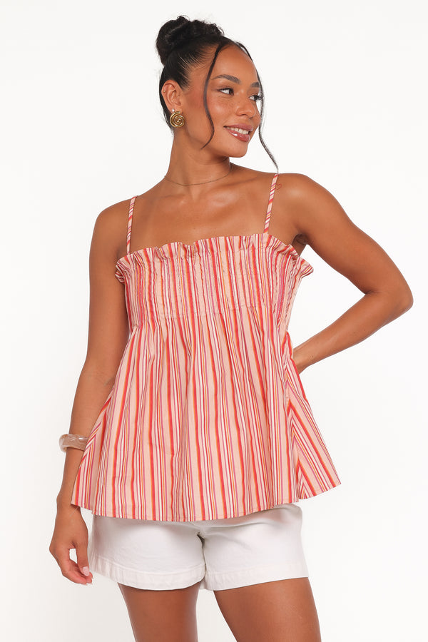Petal and Pup USA TOPS Carson Pleated Top - Peach Stripe