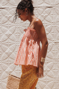 Petal and Pup USA TOPS Carson Pleated Top - Peach Stripe