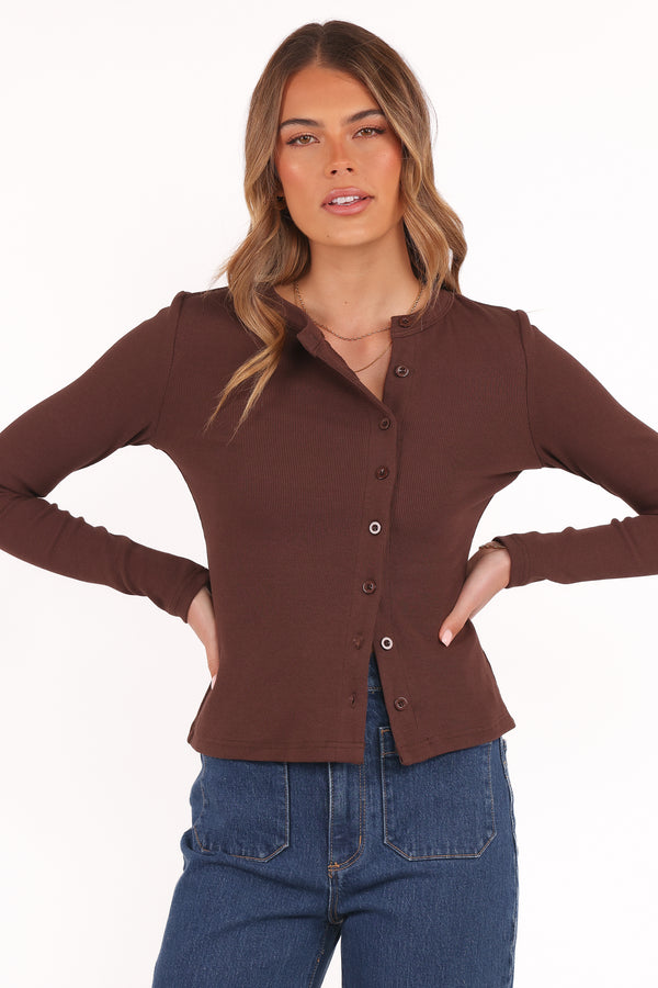Petal and Pup USA TOPS Cass Long Sleeve Top - Chocolate Brown