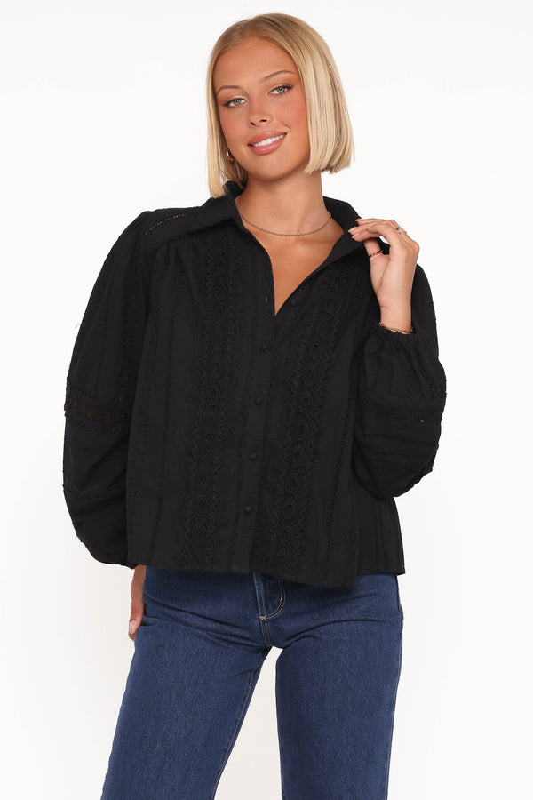 Petal and Pup USA TOPS Catania Lace Inset Top - Black