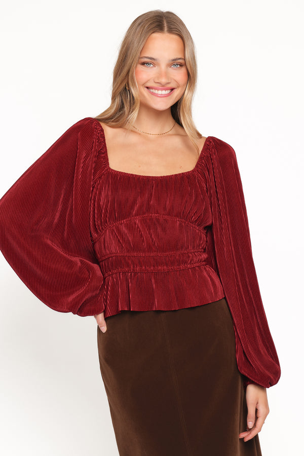Petal and Pup USA TOPS Ceppia Plisse Top - Burgundy
