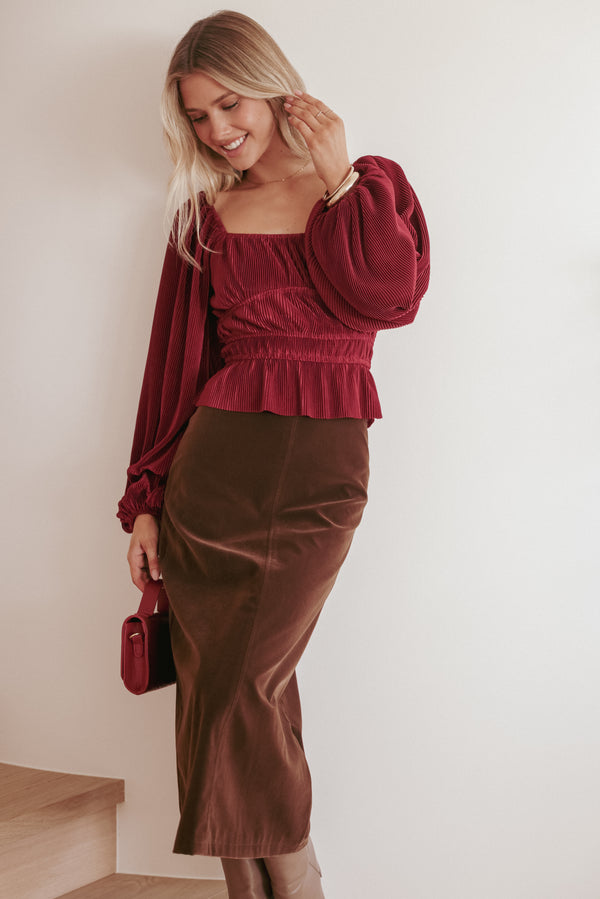 Petal and Pup USA TOPS Ceppia Plisse Top - Burgundy