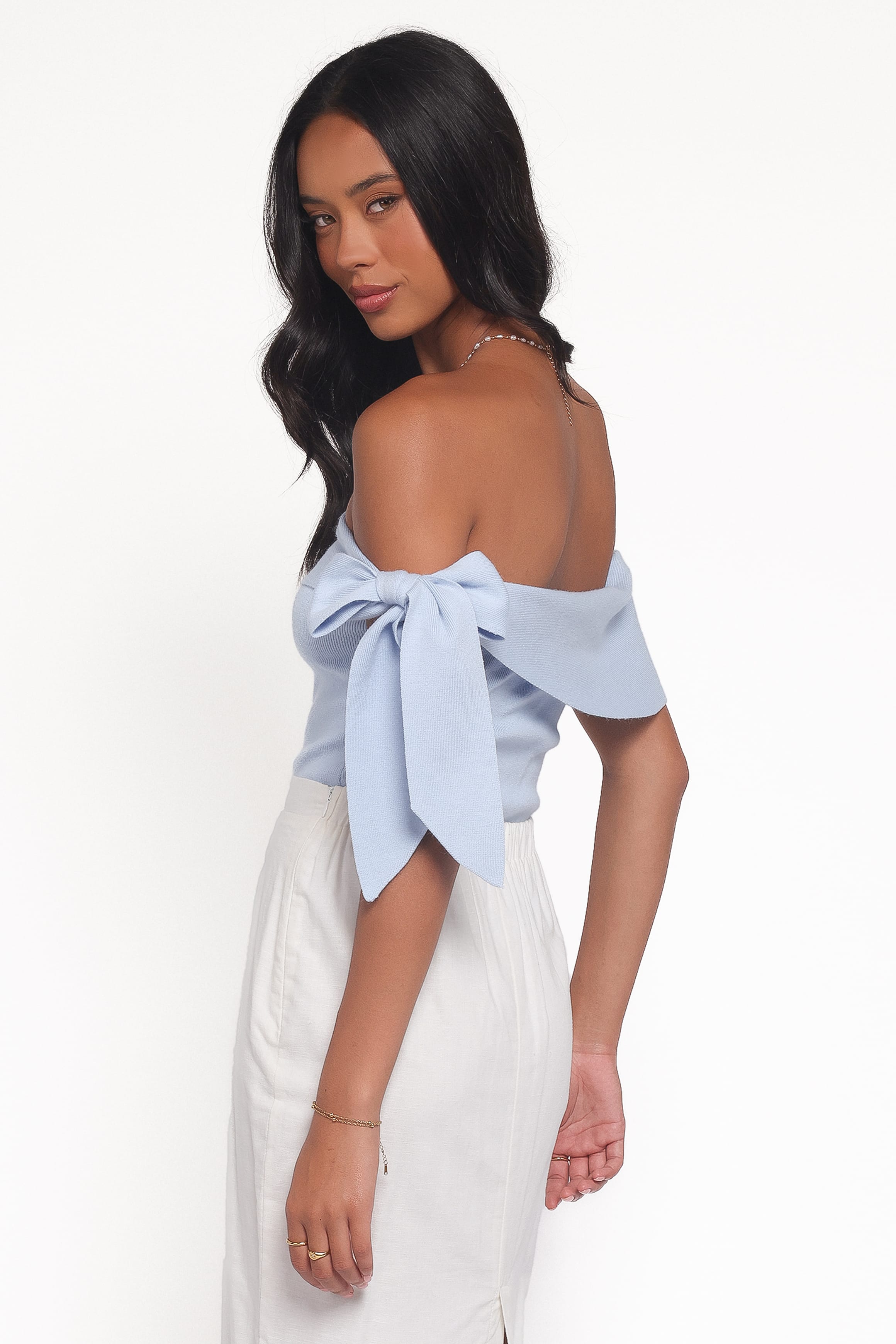 Charama Off Shoulder Knit Top - Blue | Petal & Pup USA