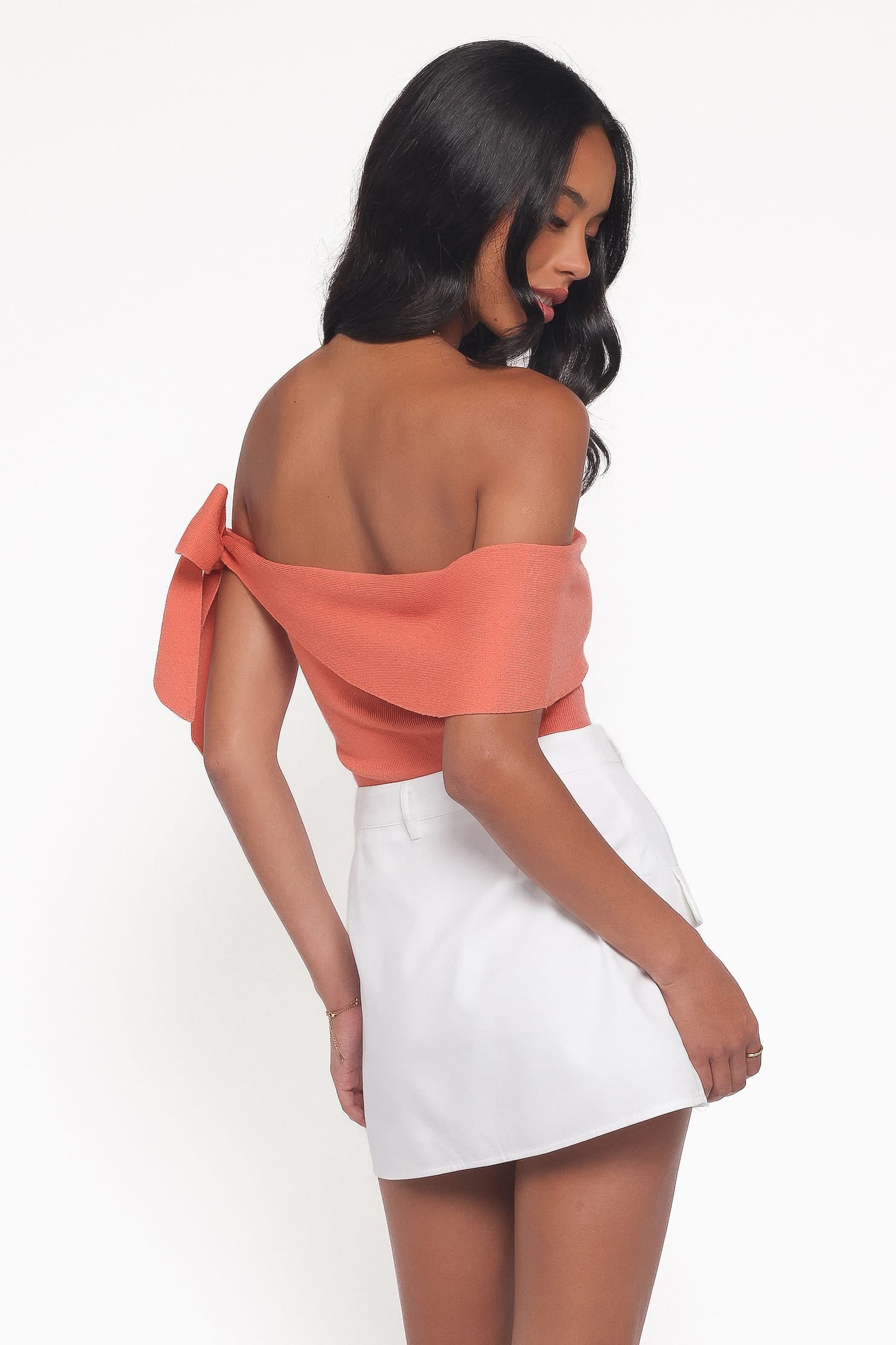 Petal and Pup USA TOPS Charama Off Shoulder Knit Top - Peach