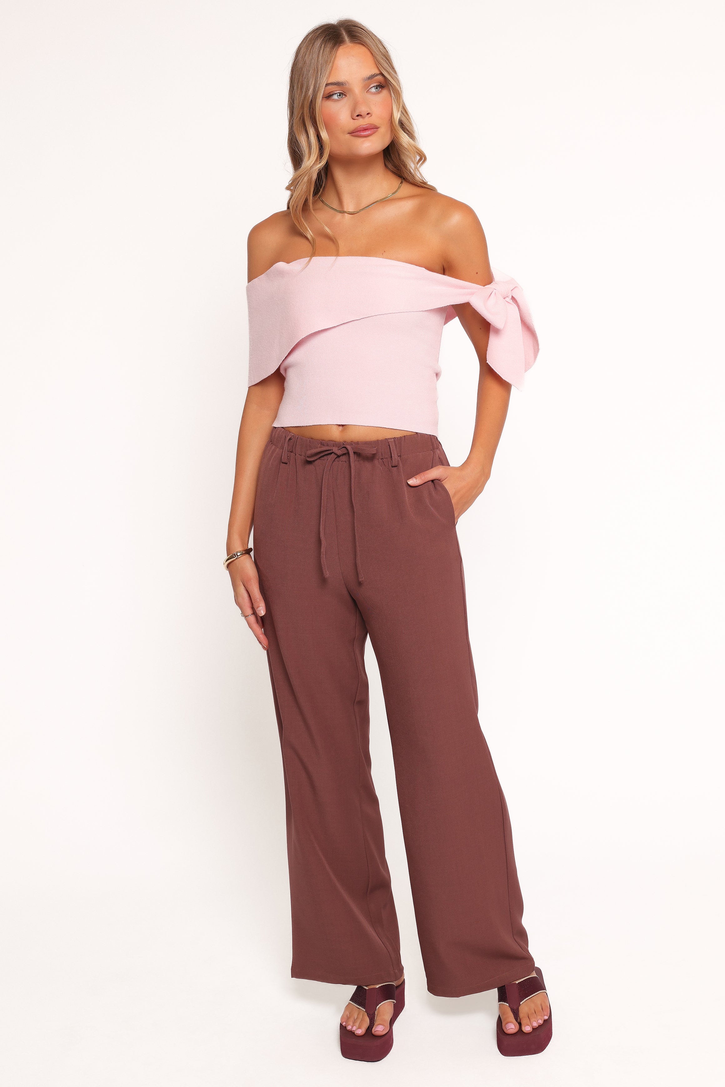 Petal and Pup USA TOPS Charama Off Shoulder Knit Top - Pink