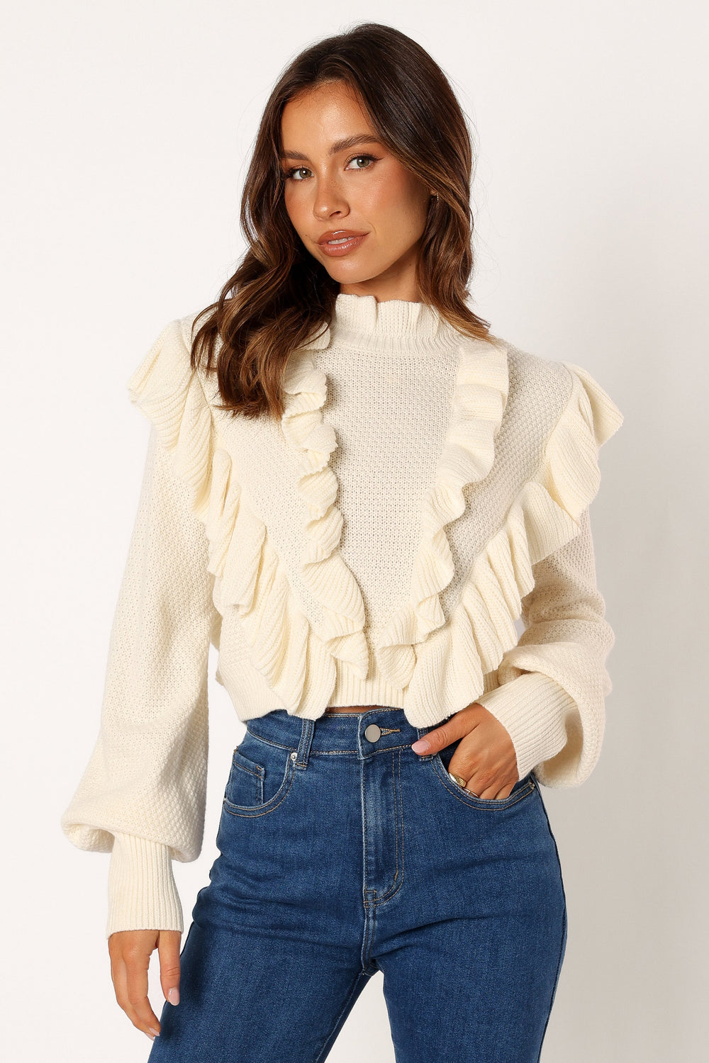 Petal and Pup USA TOPS Charice Knit Long Sleeve Top - Cream