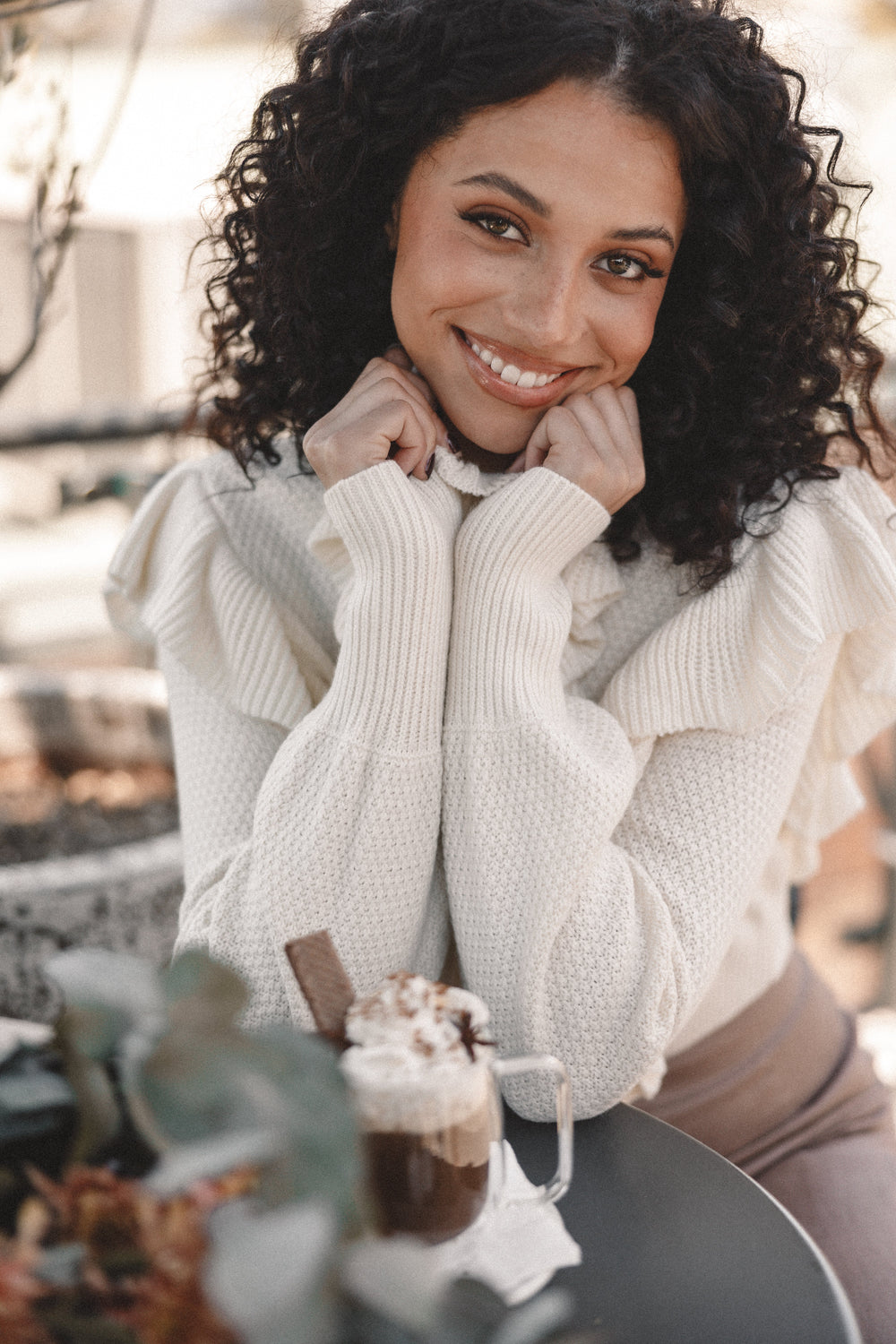 Petal and Pup USA TOPS Charice Knit Long Sleeve Top - Cream